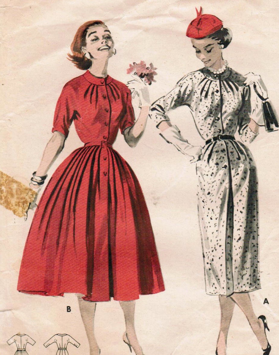 1950s Butterick 8220 Vintage Sewing Pattern Misses' Step-In Dress Size 12 Bust 32