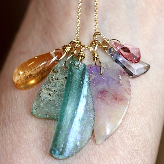 Gemstone Pendant Cluster Necklace by stonecraft on Etsy