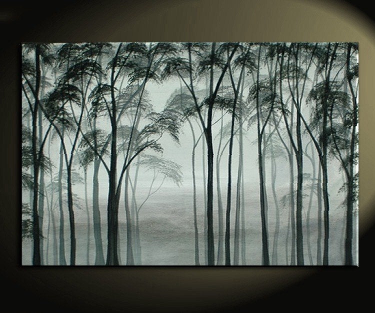 Aspen Tree Painting Black and White Greyscale Monochrome Art Calming Colors Modern Abstract Contemporary Original Art Realism Custom 36x24