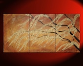 Large Painting Burnt Orange Modern Huge Art Cherry Blossom Tree Art Fresh Zen Asian Style Calming and Peaceful Wall Art Custom 72x36