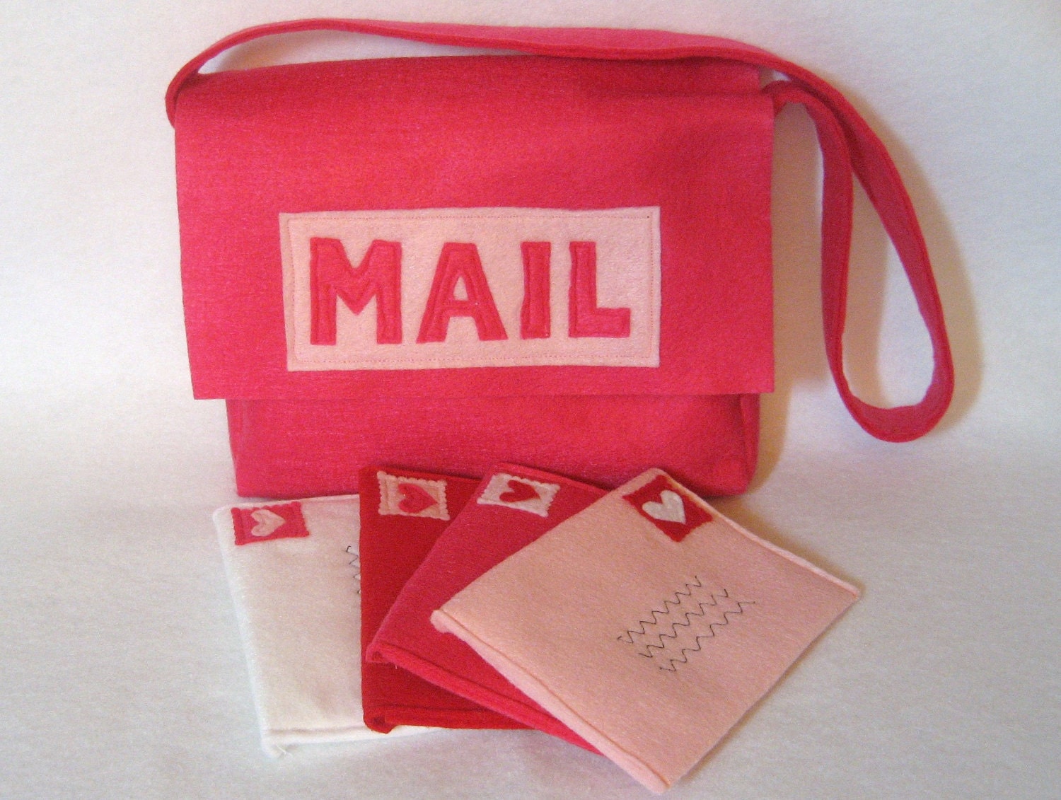 Mail Set with Working Envelopes for Pretend Play, Hot Pink Mail Bag with Matching, Working Envelopes