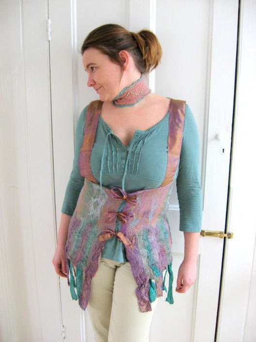 Nuno Felted  Vest Corset Top  (mixed merino wool and mulberry silk)