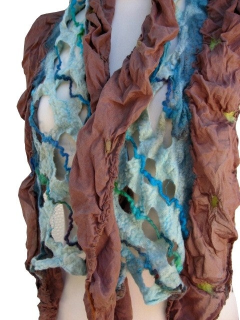 Nuno felted Silk Scarf Wenge French Toast