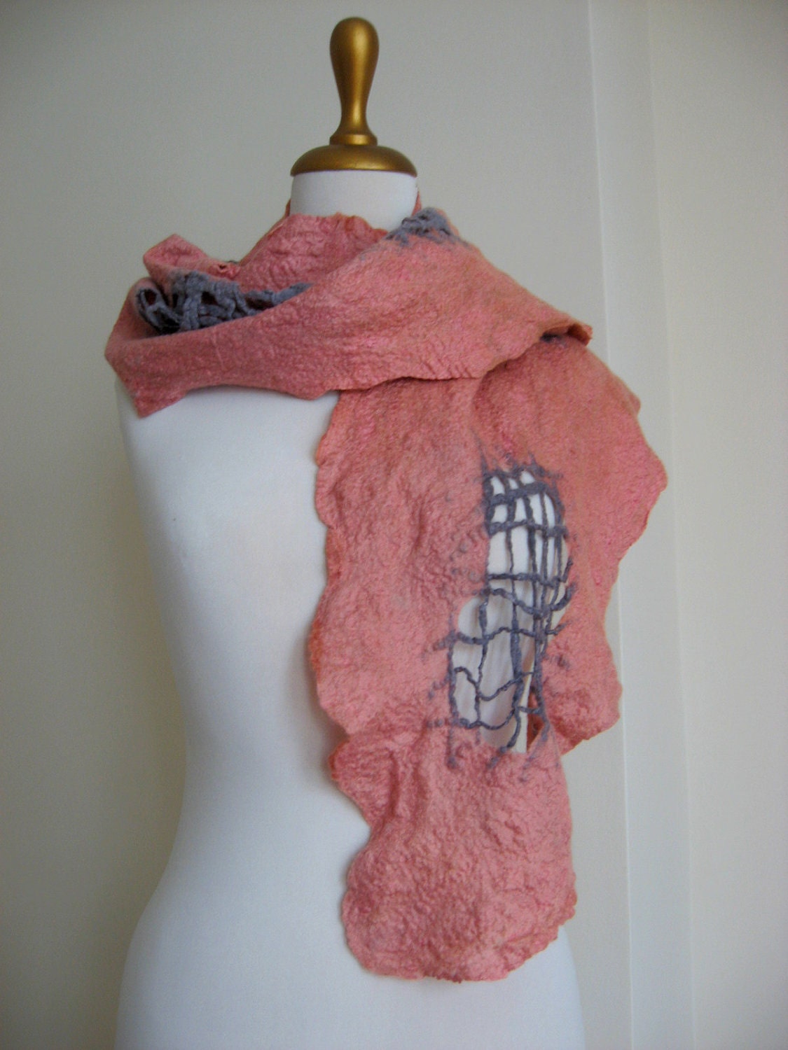 Felted Salmon Scarf   (mixed merino wool and mulberry silk)