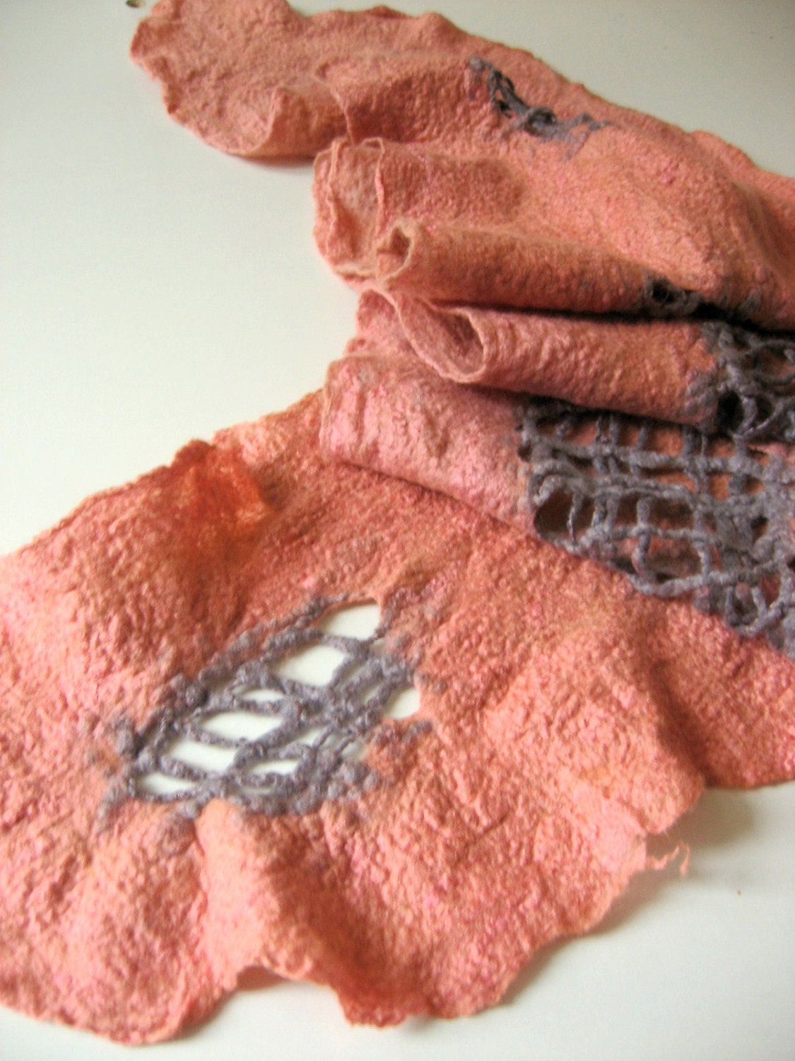 Felted Salmon Scarf   (mixed merino wool and mulberry silk)