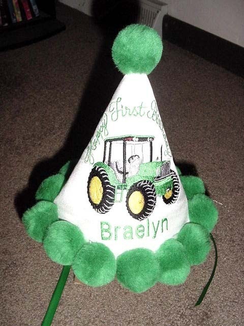 Personalized Boys Toddler Green Tractor Happy First Birthday Party hat