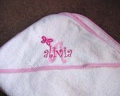 Hooded Bath Towel with Pink Gingham trim Personalized Girls Toddler Baby Shower