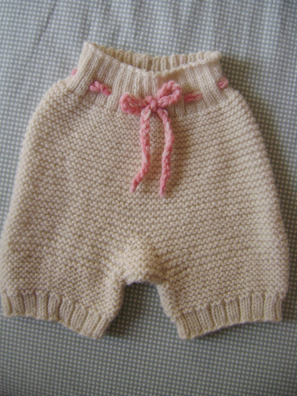 Strawberry and Cream Shorties- Garter stitch Wool Soaker cloth diaper cover- Size Medium
