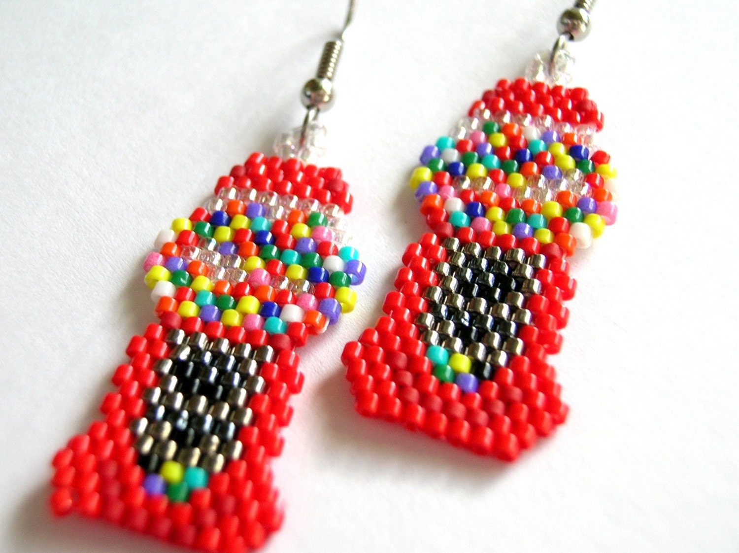 Bubble Gum Machine Bead Woven Brick Stitched Delica Seed Bead Earrings