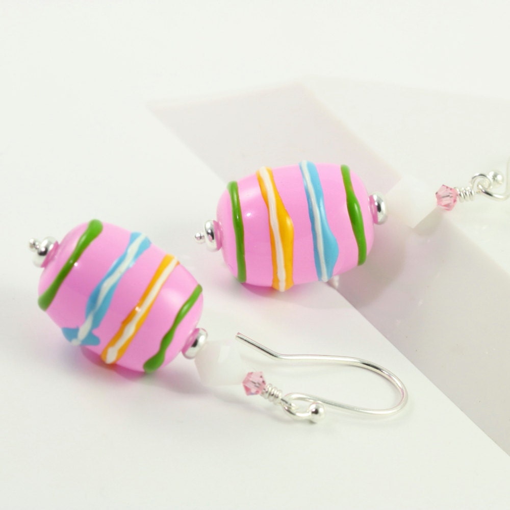 Easter Egg Earrings Pink Yellow Green Blue White Swarovski Crystal Egg Shaped Easter Jewelry Sterling Silver