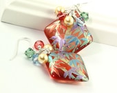 Bamboo Earrings Aqua Pink Pastel Crystal Spring Fashion Gold Pearl Sterling Silver Ear Wires