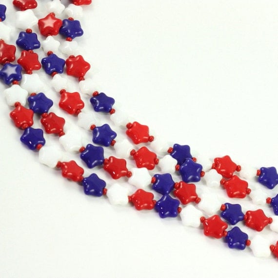 Memorial Day Eyeglass Holder 4th of July Red White Blue Stars Patriotic Americana USA Beaded