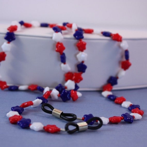 Memorial Day Eyeglass Holder 4th of July Red White Blue Stars Patriotic Americana USA Beaded