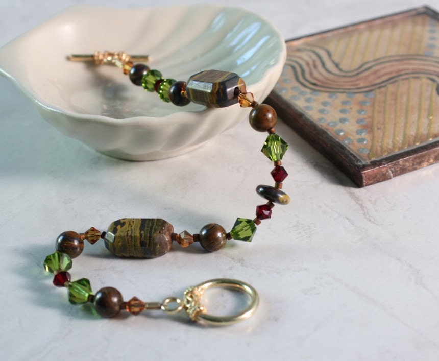 Tiger Iron Bracelet Topaz Amethyst Olive Crystal Gemstone Vermeil Toggle Clasp