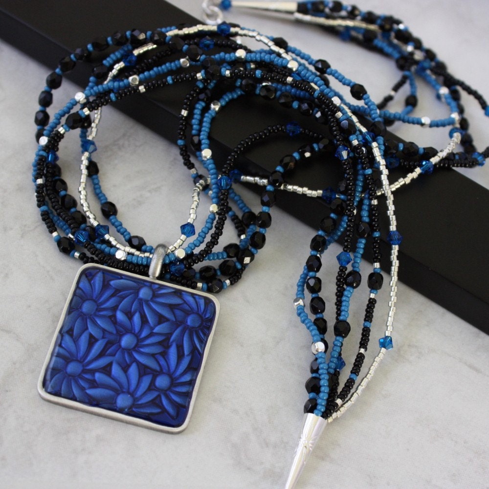 Black Blue Bracelet Beaded Swarovski Crystal Sterling Lobster Clasp