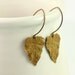 Honey Gold Leaf Earrings Rustic Brass Patina Handmade Copper Ear Wires Woodland Jewelry