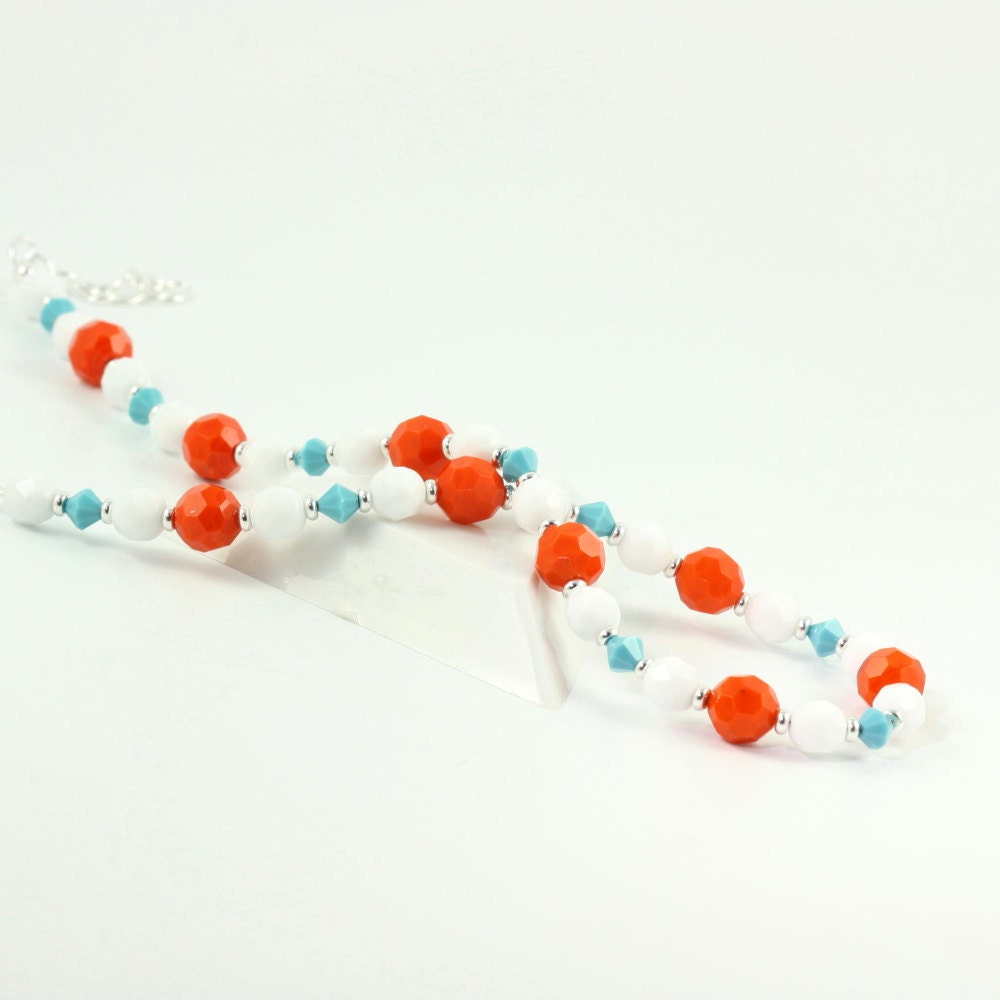 Summer Fashion Necklace Orange Turquoise White Bright Fun Beach Jewelry Tangerine Tango