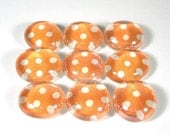 Marble Magnets or Push Pins Set - White Polka Dots on Orange
