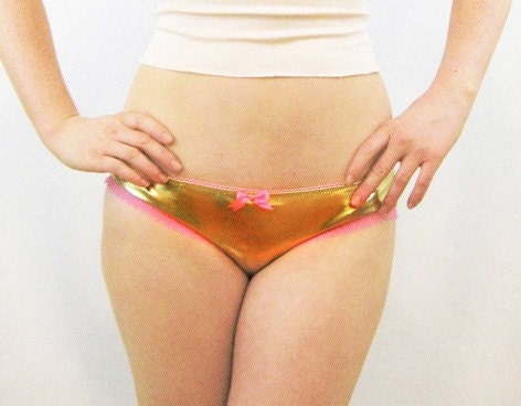 Gold metallic spandex panties with pink trim lingerie