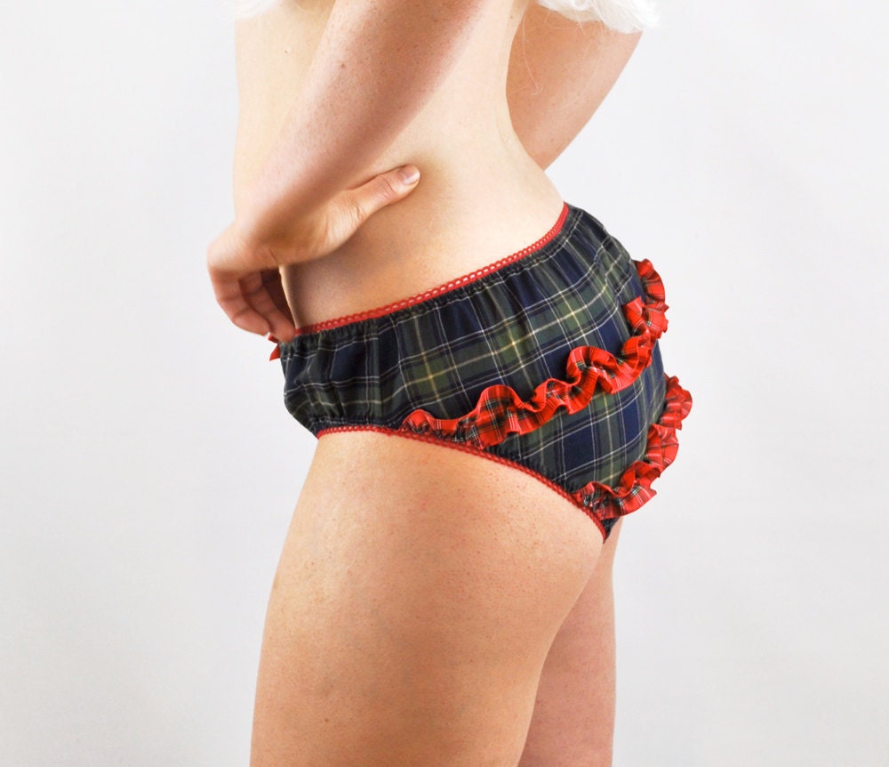 SALE Plaid cotton bloomer panties with plaid ruffles lingerie