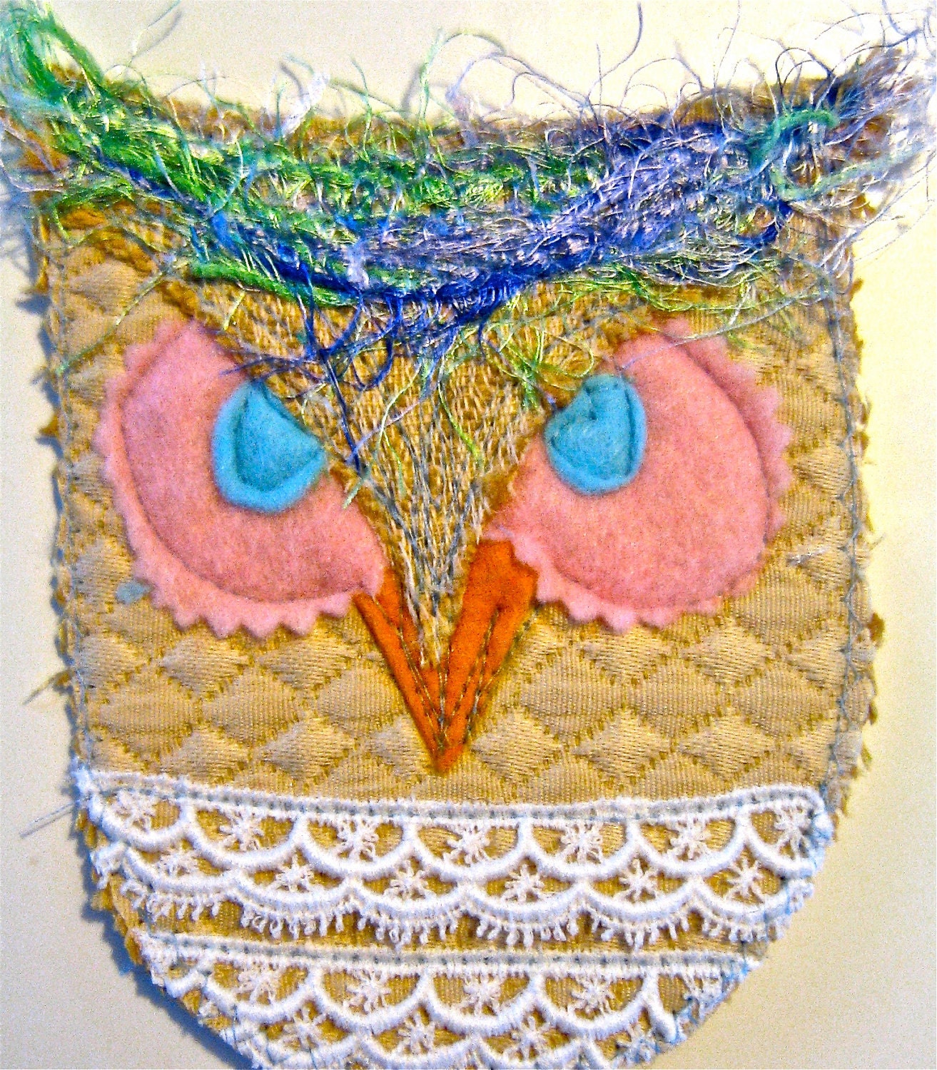 Owl Coaster    Quilted hot pad OWL or Drink coaster mug mat   handmade fabric kitch tateam