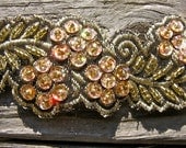 silver pink gold  wide beaded trim sequins  pink gold  2 inch wide  hand beaded one   tateam