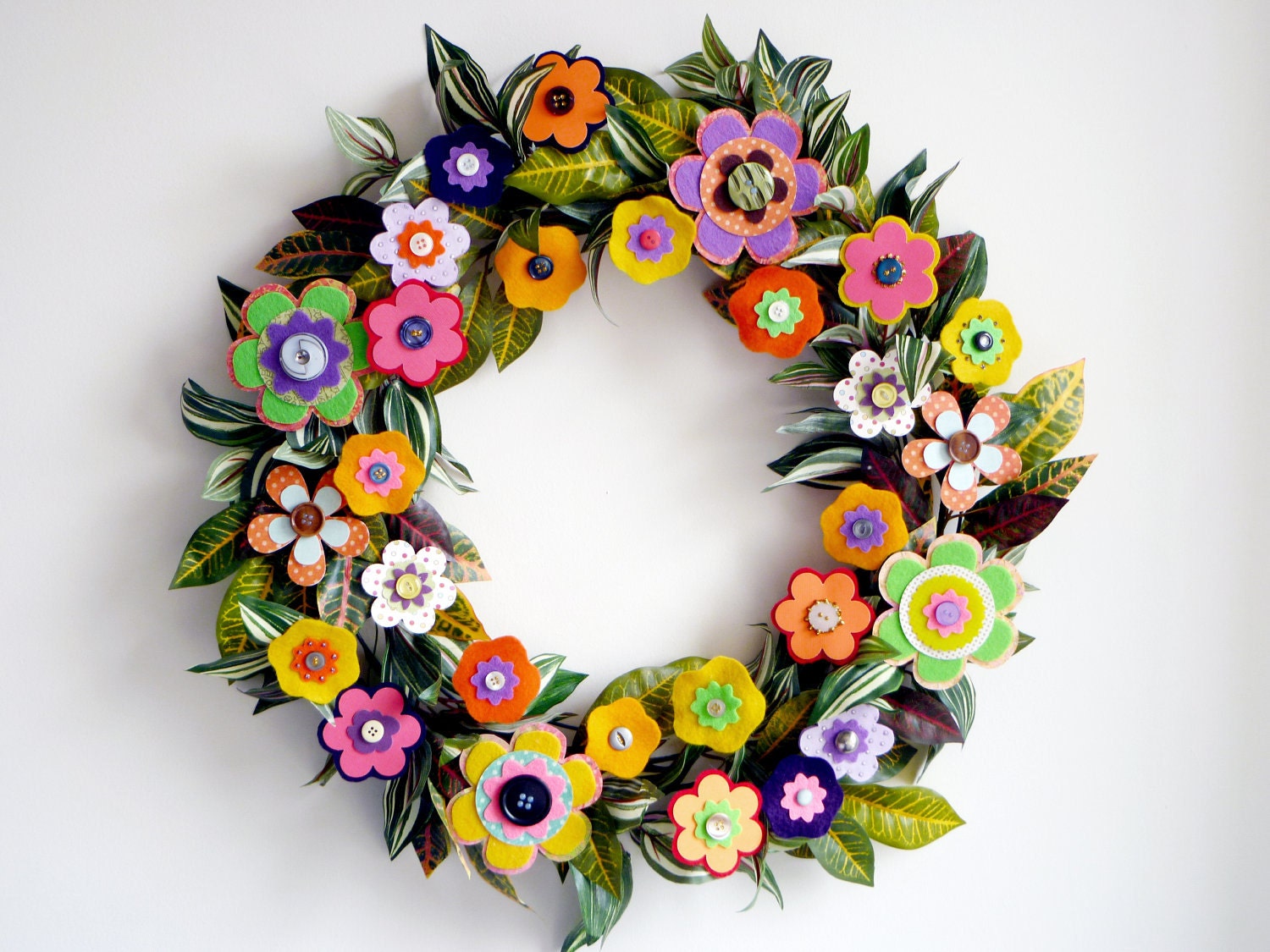 Wreath Paper Felt Flowers - Tropical Colors