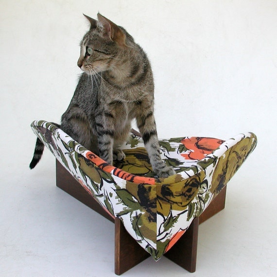 Pet Bed in Orange Cotton Ikat Roses