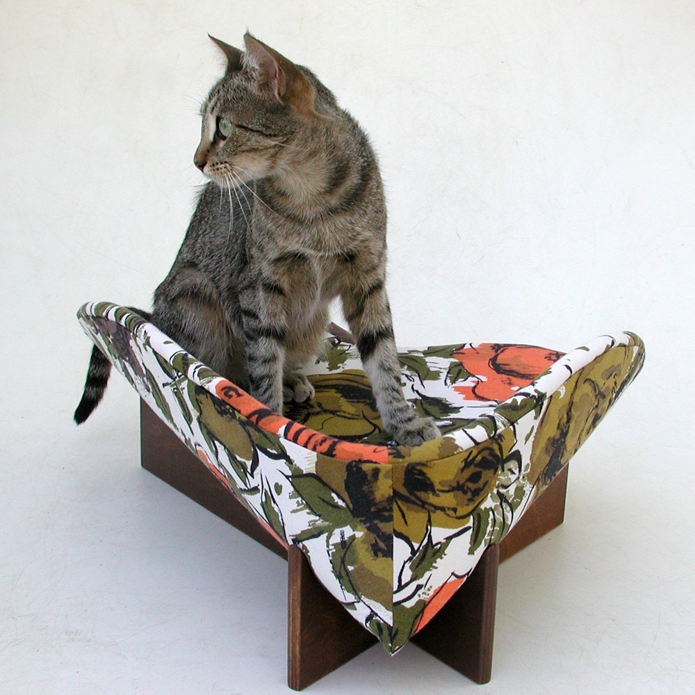 Pet Bed in Orange Cotton Ikat Roses