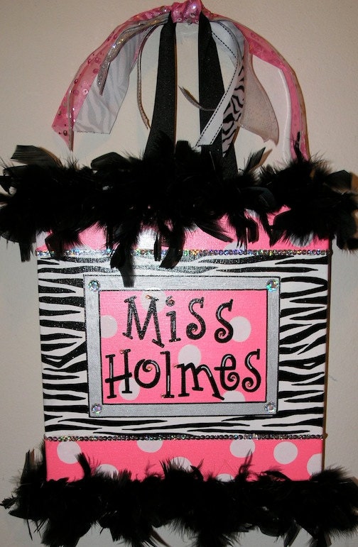 Personalized, Hand Painted Canvas Wall Art (12x12 red, white, zebra example)