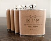 Set of 4 Laser Etched Flasks, ARROW Design: Customizable for Groomsmen, Bridal Parties, Gifts