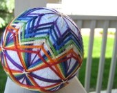 SALE - ornament - hand embroidered thread ball - japanese temari decorative ball - home decor - rainbow bash