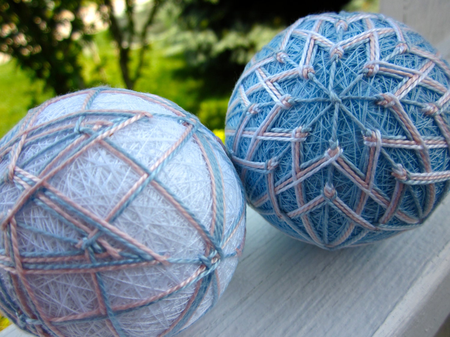 decorative balls home decor - hand embroidered - japanese temari thread ball - pastel duet