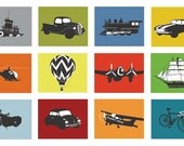 Childrens Transportation room decor, set of 6, 8 x 10 prints - you choose the vehicles and colors