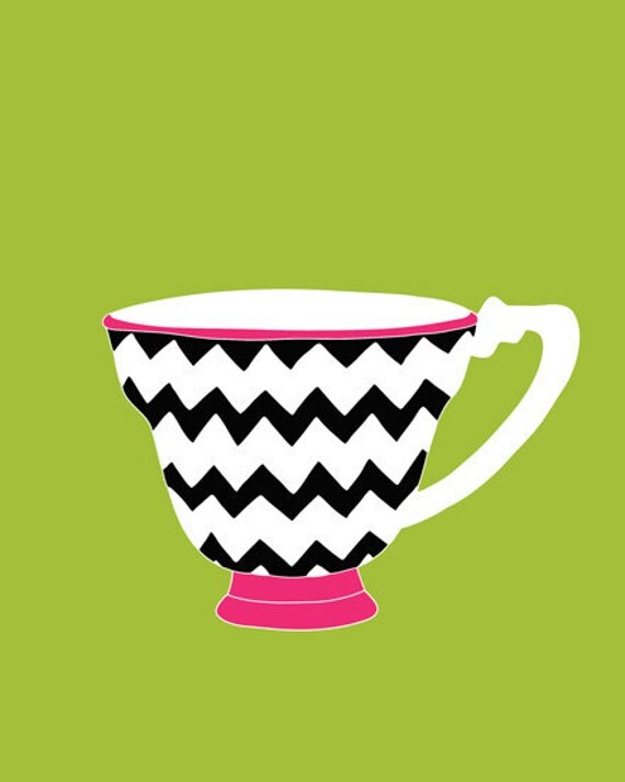 Chevron Teacup, Zig Zag art for girls 13 x 19 modern art print - different colors and sizes available