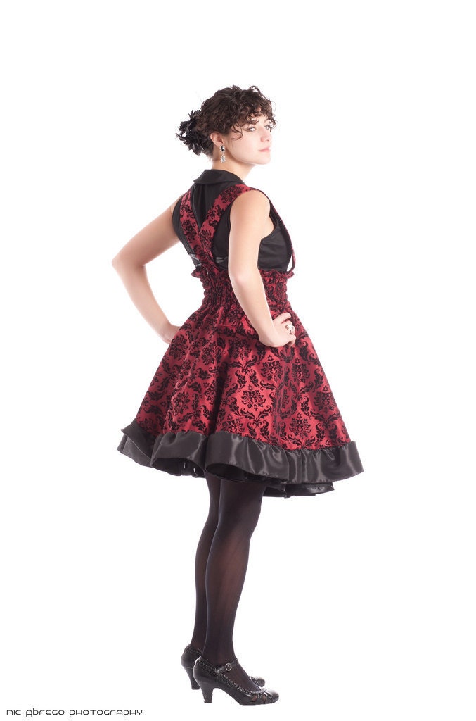 Lolita Jumper Steampunk Dress Red and Black Flock JSK-Plus 3X-5X Custom to order