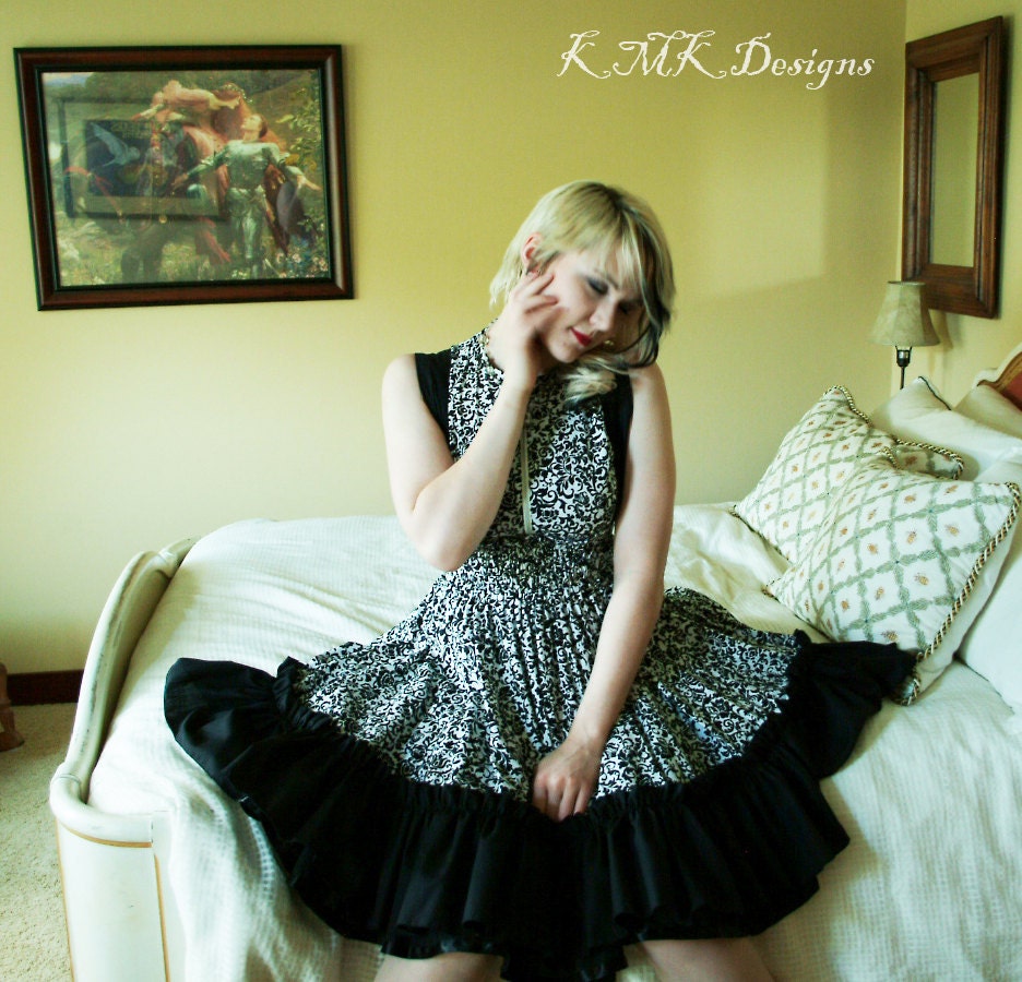 Suspender Jumper Skirt in Damask Cotton Dress-Custom to Order
