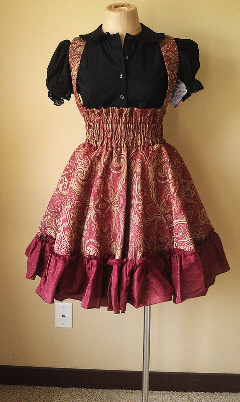 Tapestry Jumper Dress Red and Gold Print -Ready to Ship Medium