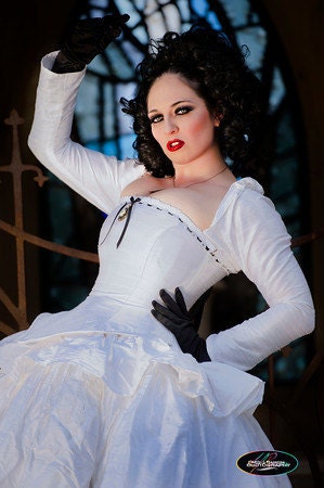 Corseted White and Black Gothic Steampunk Wedding Gown "Gothic Romance"- Custom to your size