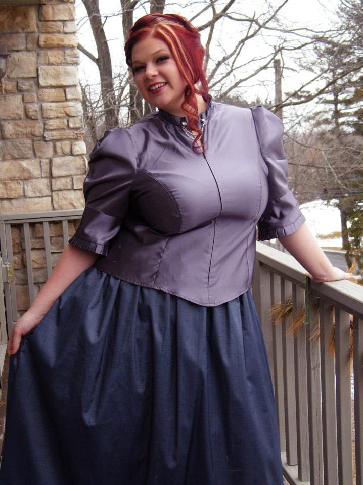 Plus Size Blouse Steampunk Dark Lavender Taffeta with High Neck-Custom to your Size 2X and above