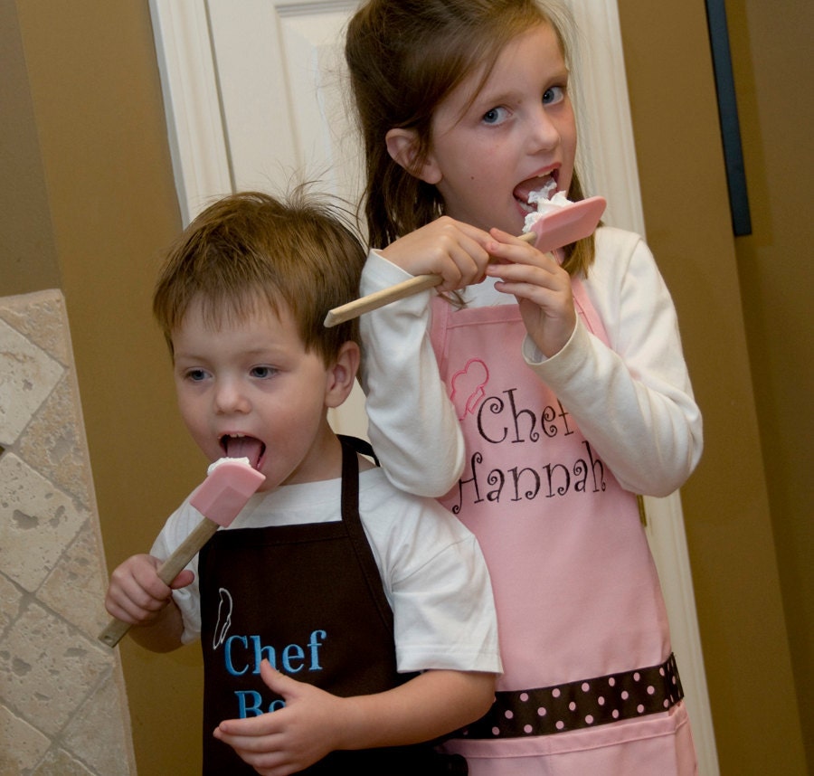 Brother Sister Aprons Boy Girl Personalized kids apron Set - Embroidered Monogrammed