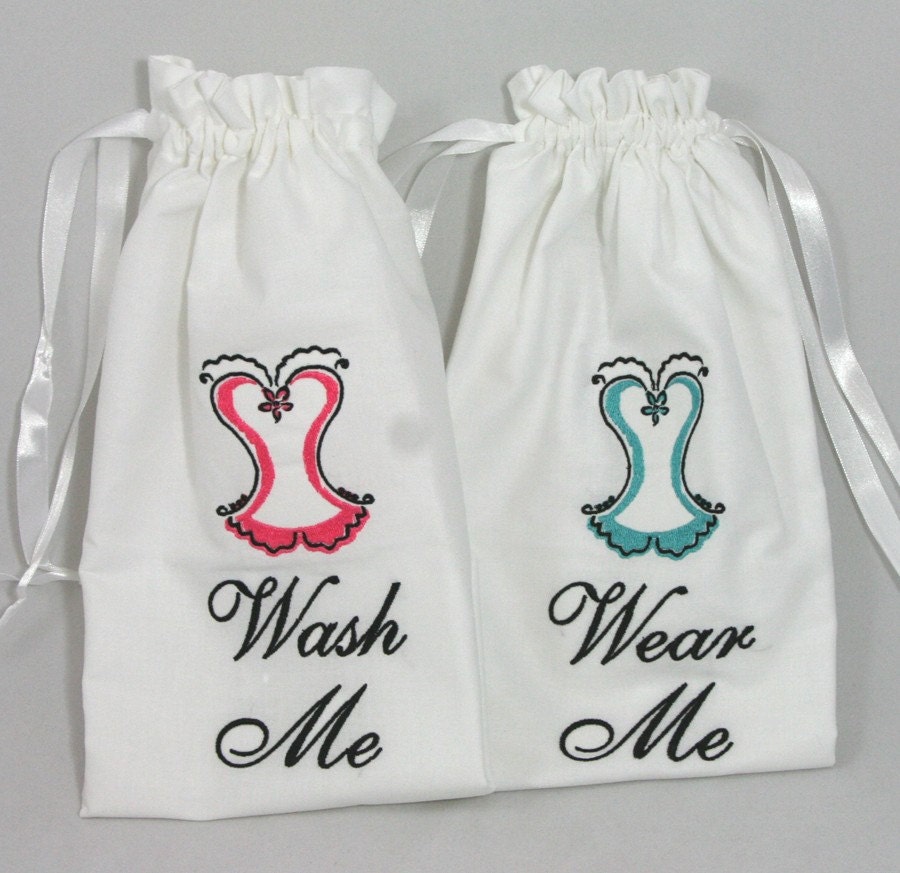 Wash Me Wear Me Lingerie Bag Set Embroidered - Perfect Bridal Shower Gift or Bridesmaids Gifts