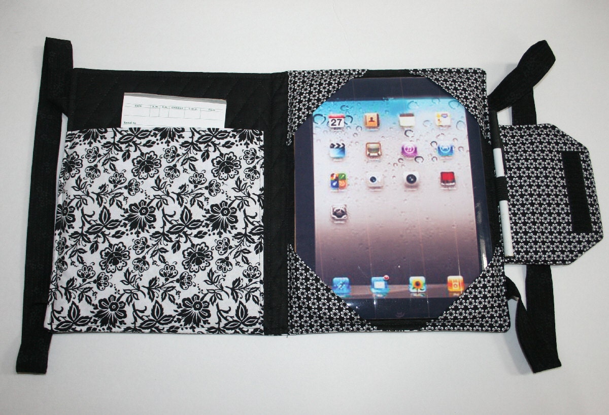 Ipad case, Handmade Fabric iPad bag, iPad cover, iPad 1 Case, iPad 2 case, iPad 3 case, iPad Original case, Custom iPad, Black & White