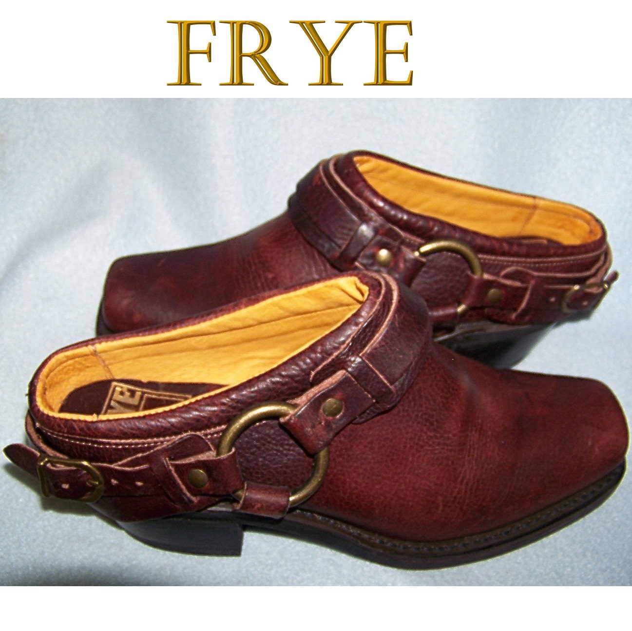 70s Frye mules brown leather harness shoes 7.5 med