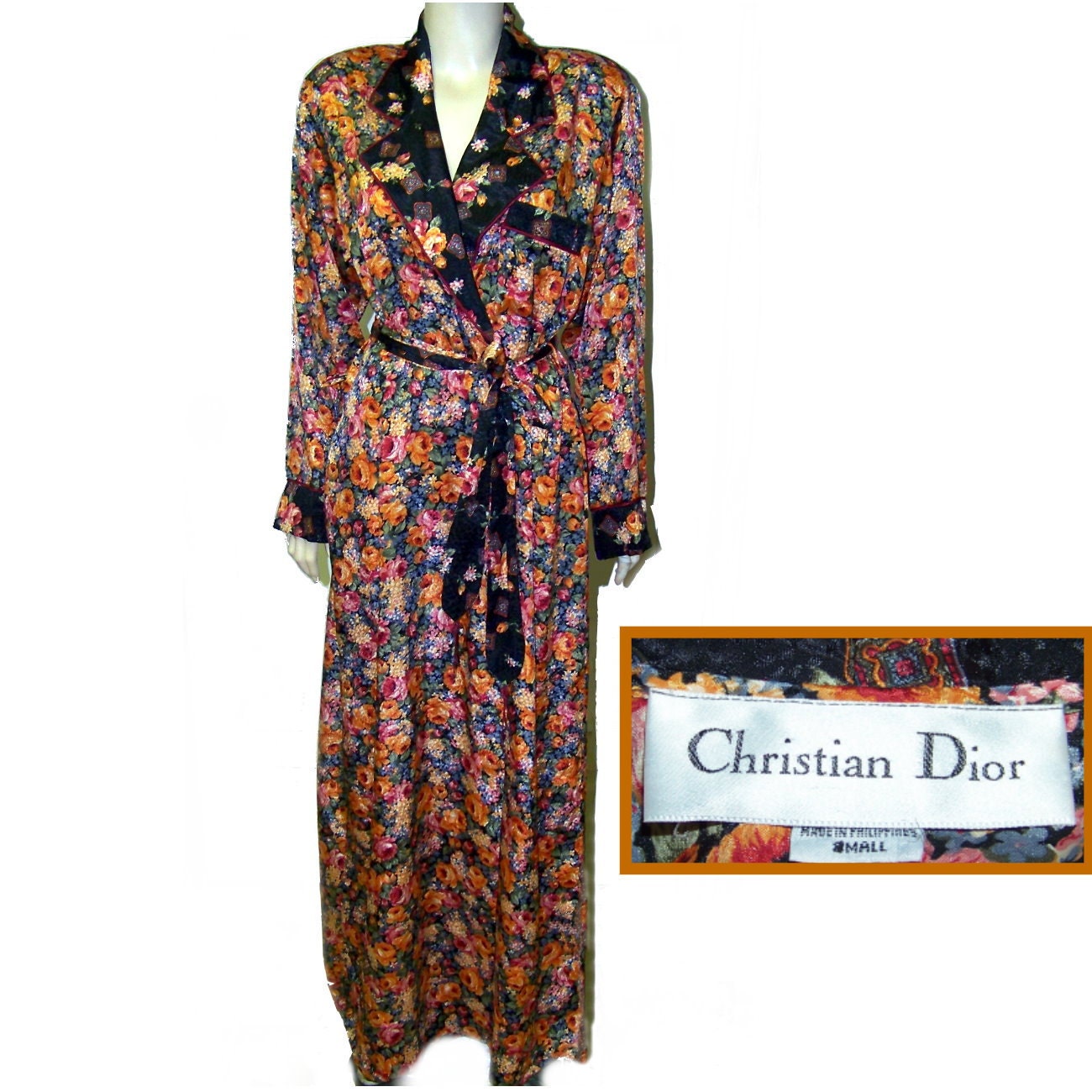 80s Christian Dior nylon robe wrap style with roses roses roses small