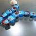 Melanie Moertel Lampwork Beads - OpArt cubes in aqua, turquoise and red - Set of 12