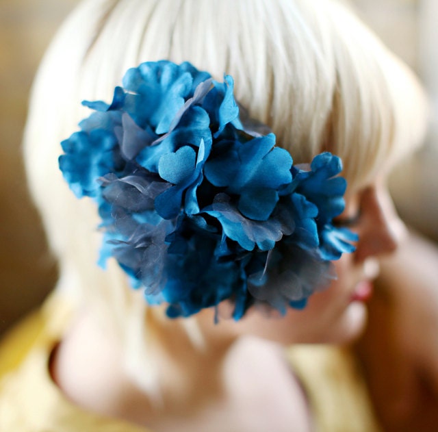 Silk Olympian Blue Confetti Flower Hair Clip Women or Teen Sapphire