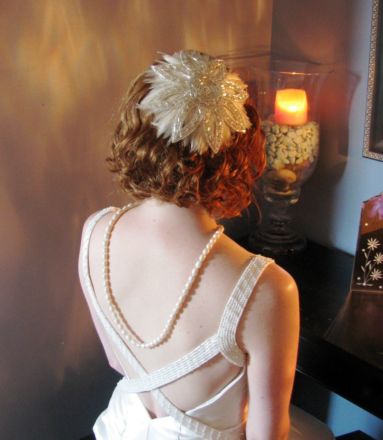 MAISIE - Handmade Ivory  Bridal Head Piece, Wedding Veil, Hat, Hair Piece, Tiara, Feathers, Crystal Beading