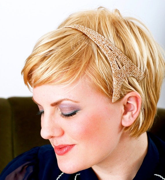 Eiffel Tower Champagne Beaded Headband Paris in Spring Fashion