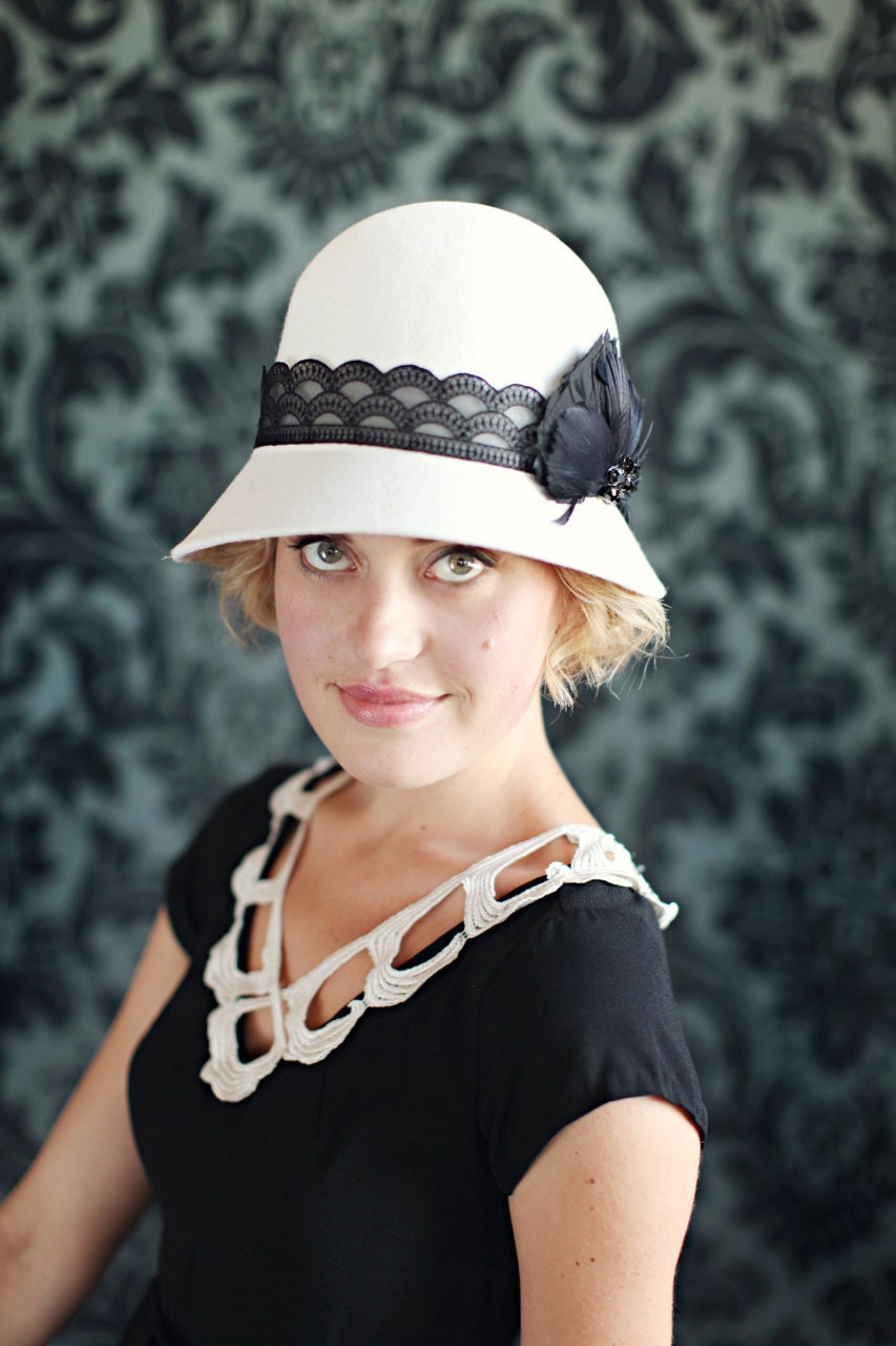 Downton Abbey Style Cloche Black and White Womens Cloche Hat